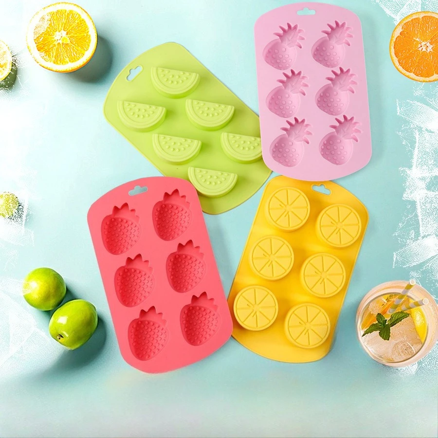 Jelly yogurt silicone ice cube tray for kitchen use. It features cute fruit shapes and is easy to remove. Perfect for home use.