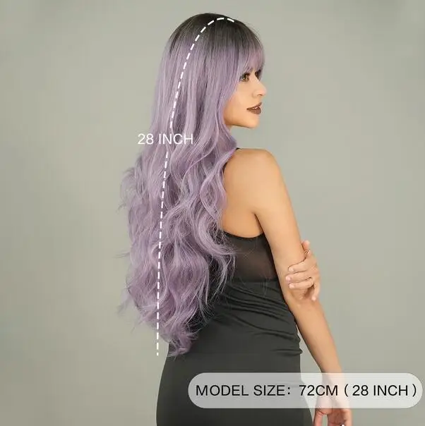 Long Wavy Grey purple Wig for Women Cosplay Daily Party Overhead Dyeing Wavy wigs Synthetic Wigs Heat Resistant Wig