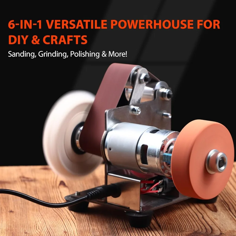 3 in 1 Mini Belt Sander - 7 Adjustable Speed Vertical Electric Belt Grinder for Knife Sharpening, Woodworking & Metal Work
