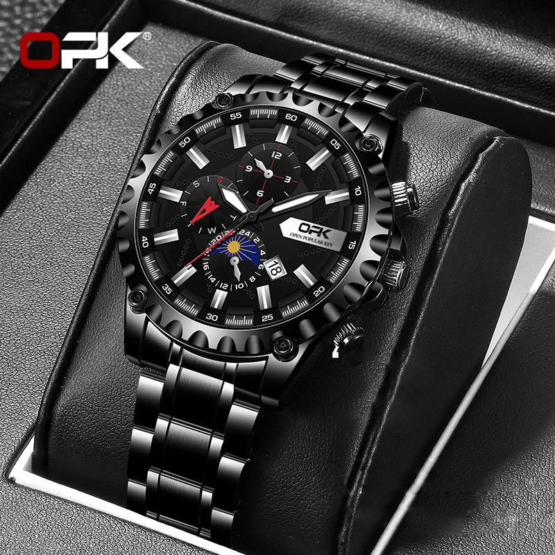 OPK 8129 Fashion Quartz Movement Men Watch Calendar Window Luminous Display Daily Waterproof Classic Dial Watch