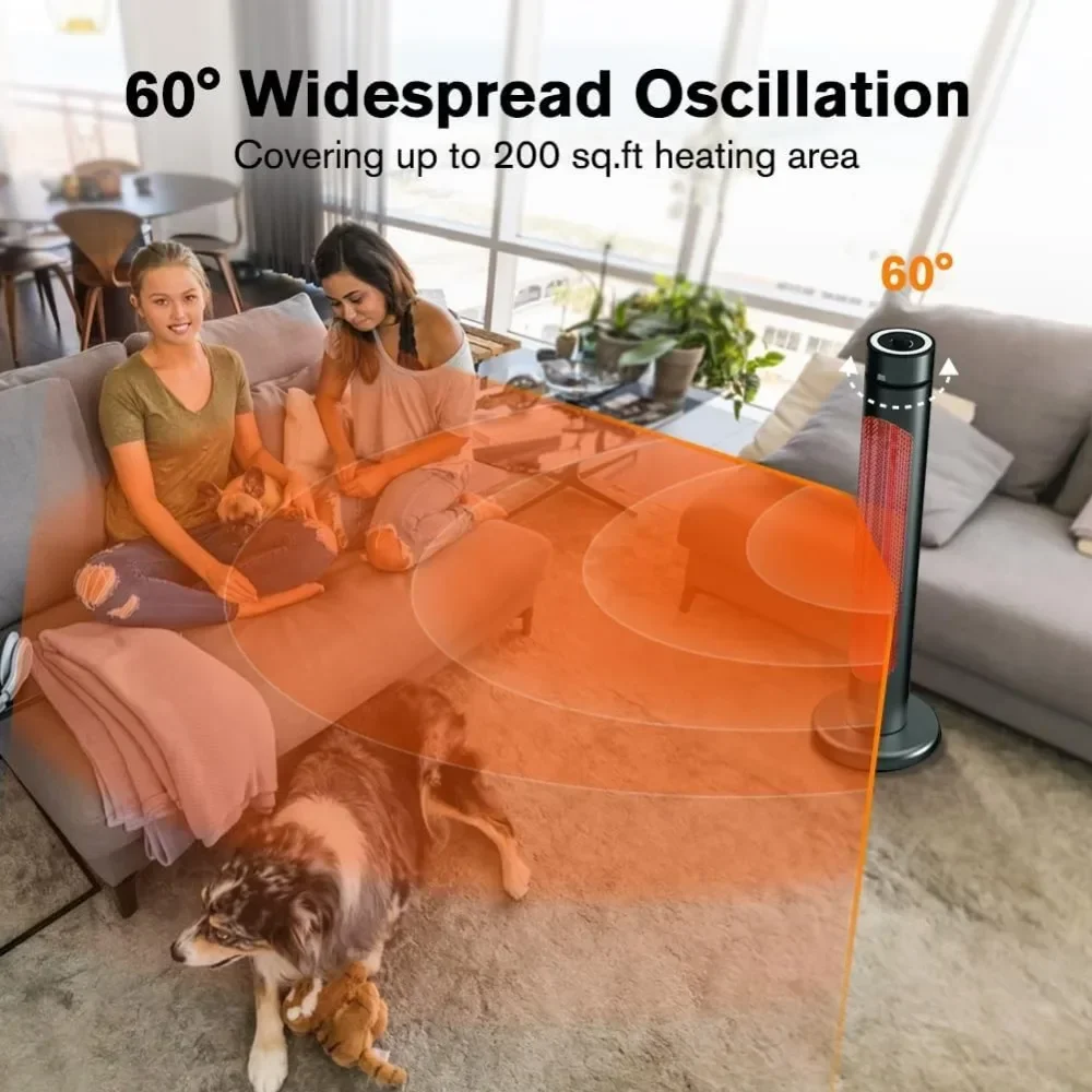 Electric Heater, 1500W IP65 Infrared Heater with Remote, 8 Heating Levels 8-Hour Timer & Oscillation, Tip-over Protection