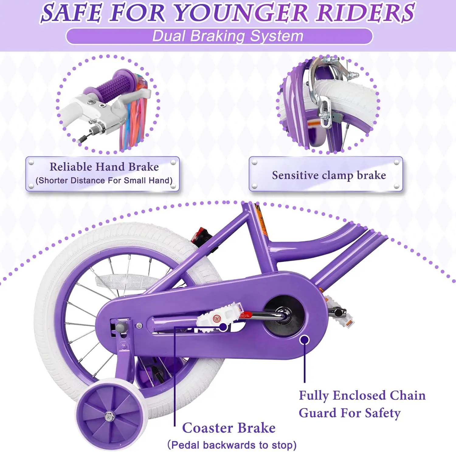 Bicicleta para niñas para niños pequeños de 3 a 9 años, bicicleta para niños de 12 a 14 y 16 pulgadas con ruedas de entrenamiento, serpentinas, cesta y asiento para muñecas, niño