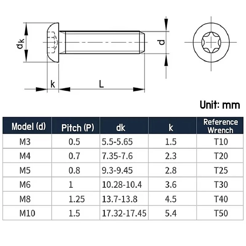 M3 M4 M5 M6 M8 M10 10.9 Grade Alloy Steel Countersunk Head Torx Screw, Black Oxide Six-Lobe Recessed Flat Head Machine Screw