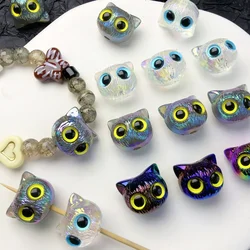 Resin Kitten Charm Bracelet Ring beads 3D Cute Blue Eyes Black Cat Loose Spacer Beading DIY Sew Craft Jewelry Making Accessories