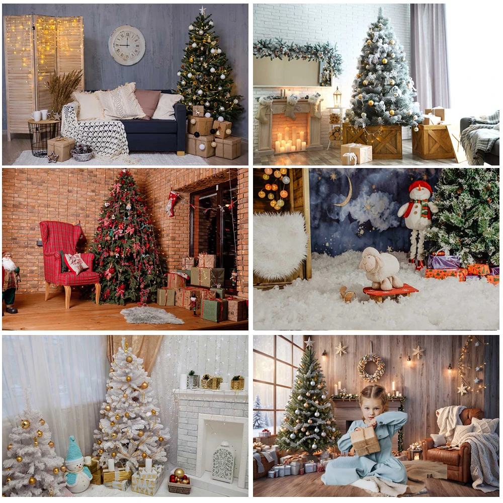 

MOON.QG Christmas Backdrop Accessories Fireplace Living Room Garland Backgrounds For Photographs Shooting Props Birthday Props