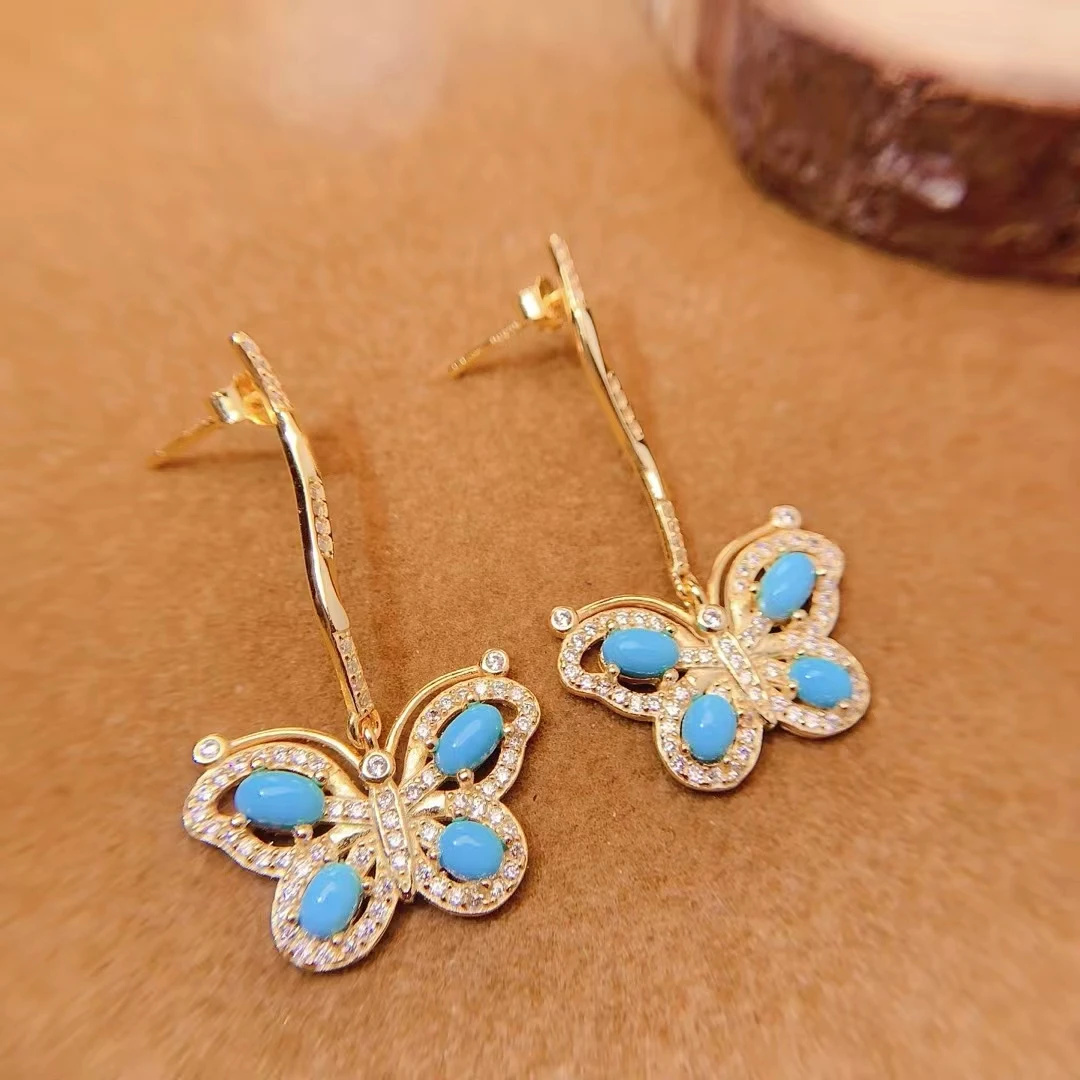 KJJEAXCMY Natural Turquoise New Earrings S925 silver , electroplated locking color process, high clarity Gems Full of luster