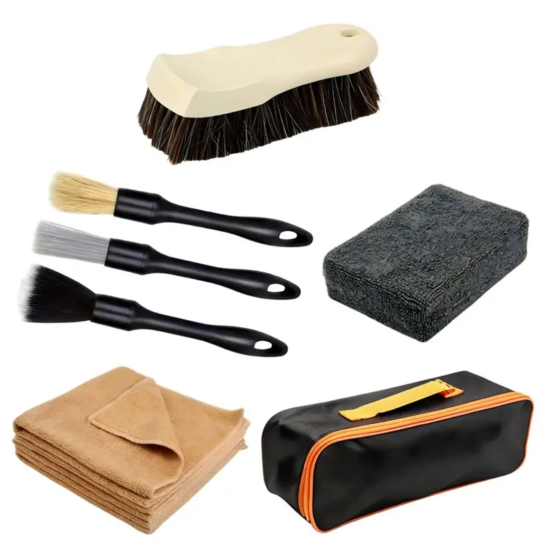 

Набор для чистки автомобиля LLCS, набор для детейлинга, средство для чистки салона, щетка для чистки кожи с длинной щетиной из конского волоса, салфетка из микрофибры