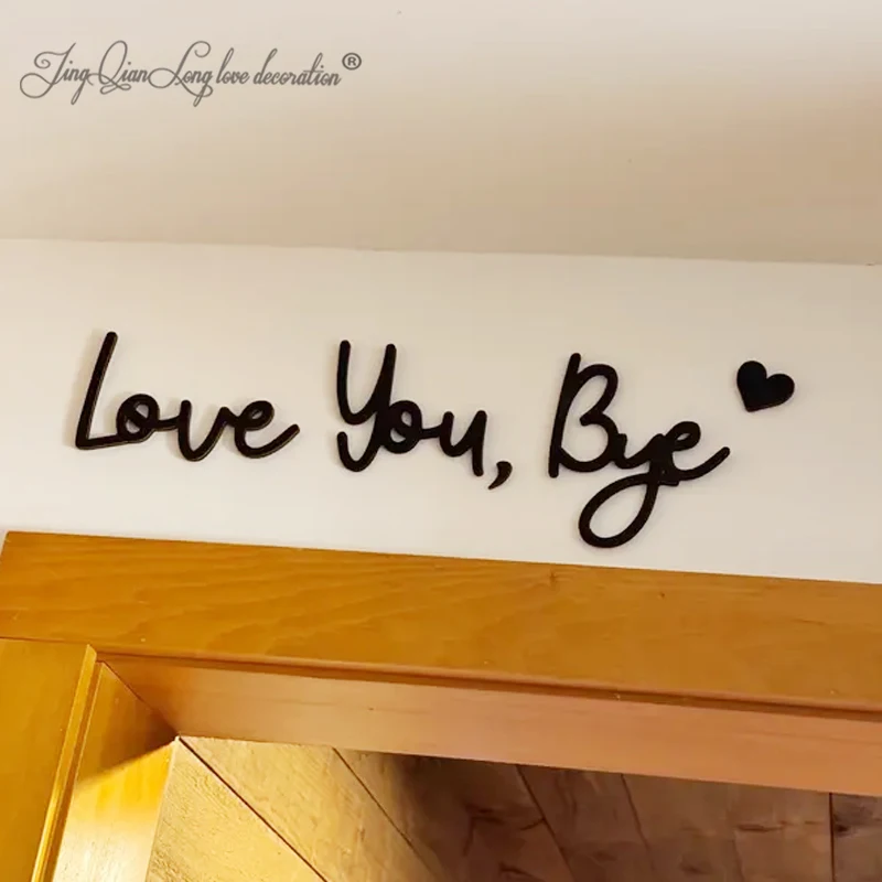 

Custom Love You Bye With Heart & Comma Wooden Script Entryway Hallway Sign Decor Painted Black Natural Wood