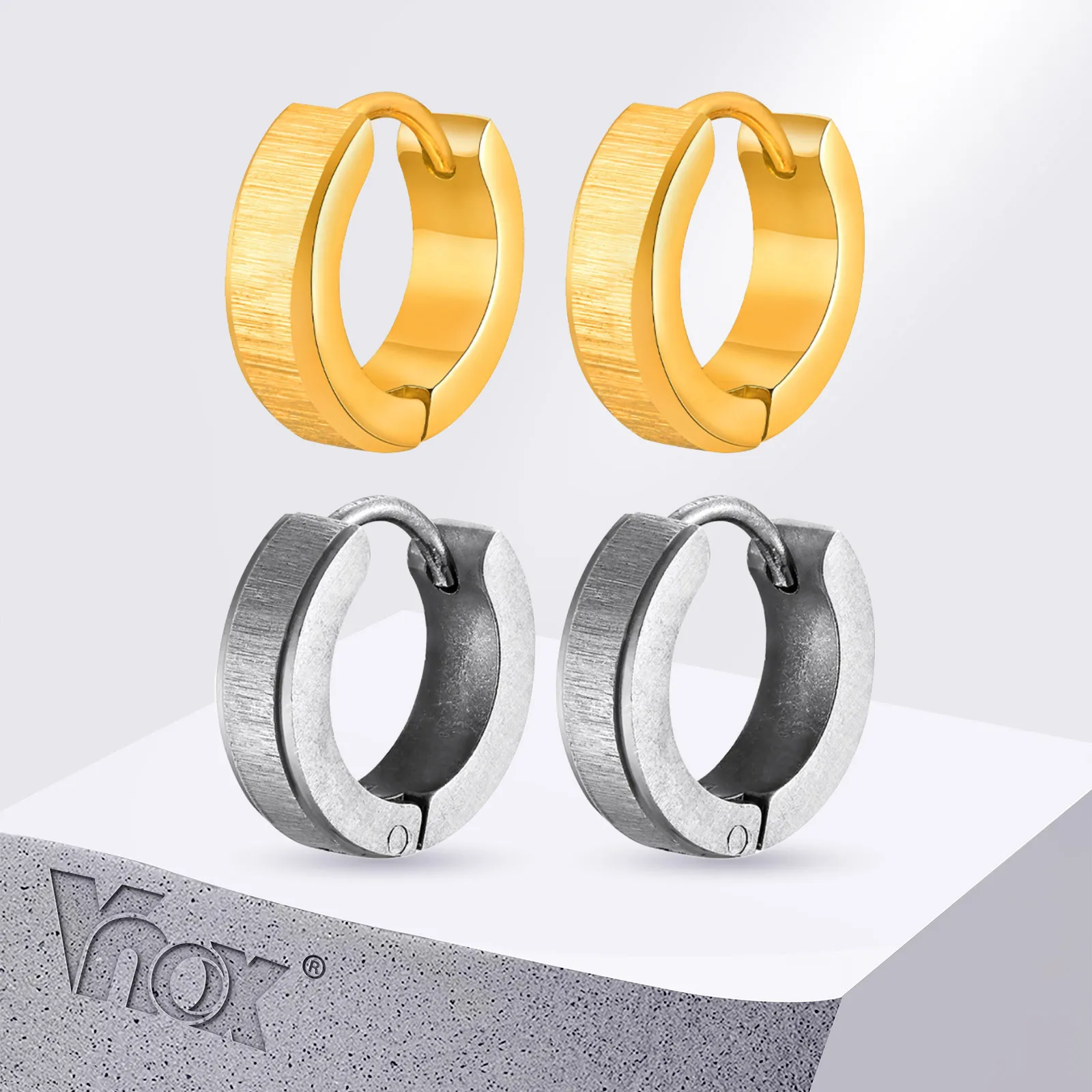 Vnox Anti Allergy Stainless Steel Small Hoops Earrings for Men Women, Vintage Brushed Metal Huggies Earrings