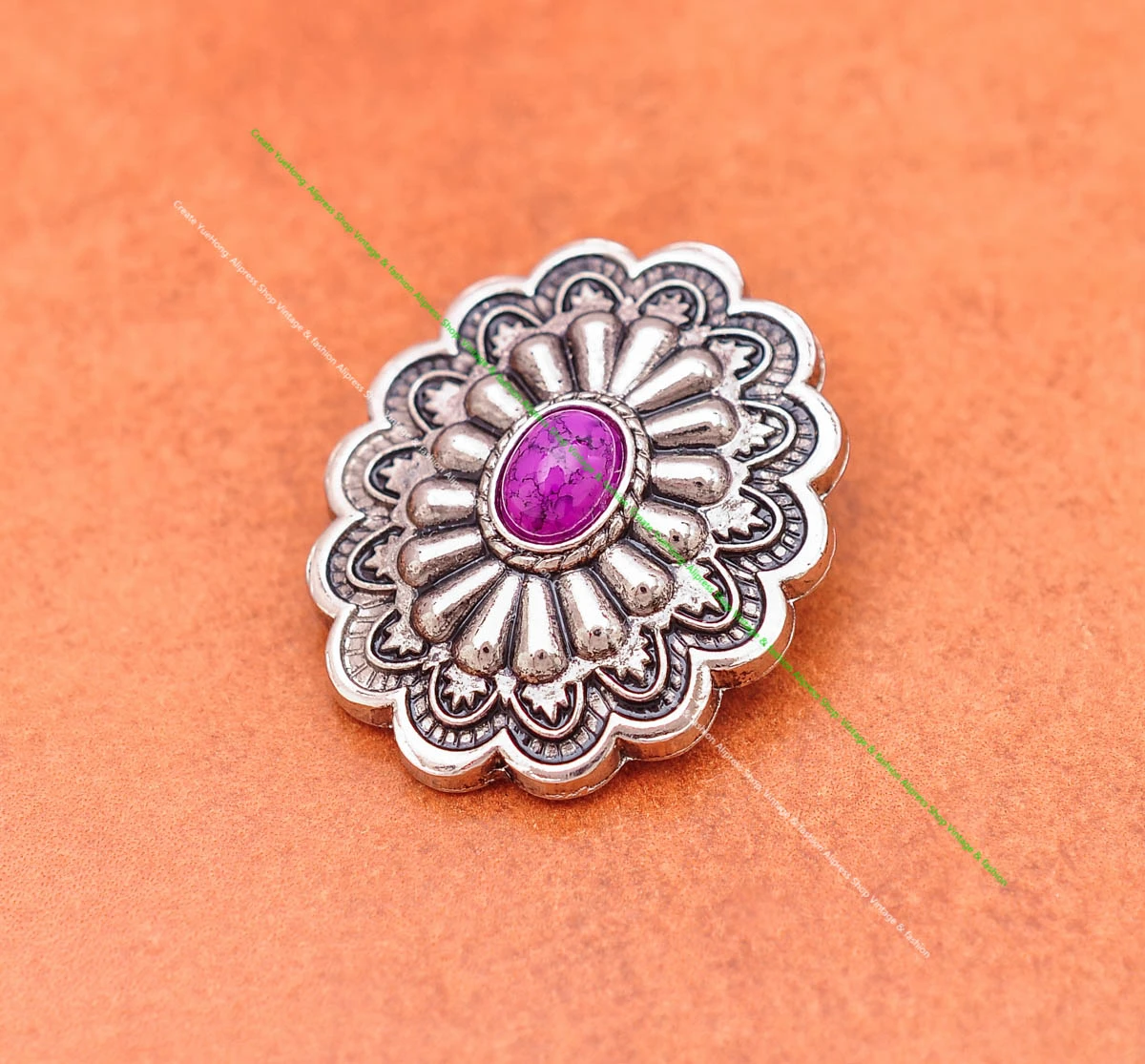 35*28MM Antik Silber Ethnische Indische Blumenkunst Himmelblau Türkis Concho Screwback Für Lederhandwerk Gürteltasche Hut Hardware – Detail 15