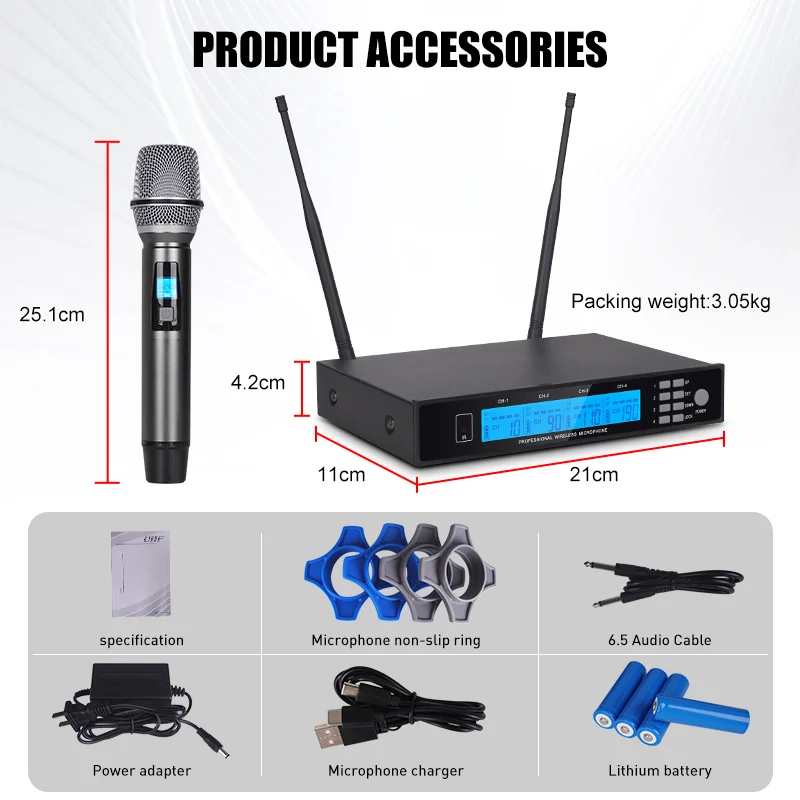Factory Direct Sale NXG  Wireless Microphone System, 4‑Channel UHF, Equipped with 4 Handheld Metal Dynamic Wireless Microphones, 50M Reception Range, Supports 4‑Microphone Simultaneous Use, Ideal for Conferences, Performances, Hosts, KTV & More, Clear