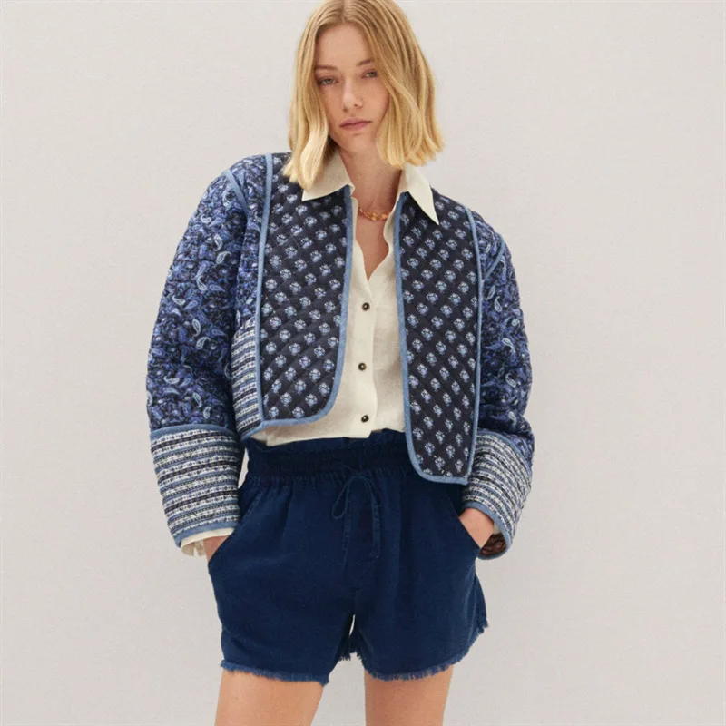 

Women's Retro Print Cotton Jaet Outerwear Ethnic Sle Thiened Winter Coat Cross-Border Faion Small ence