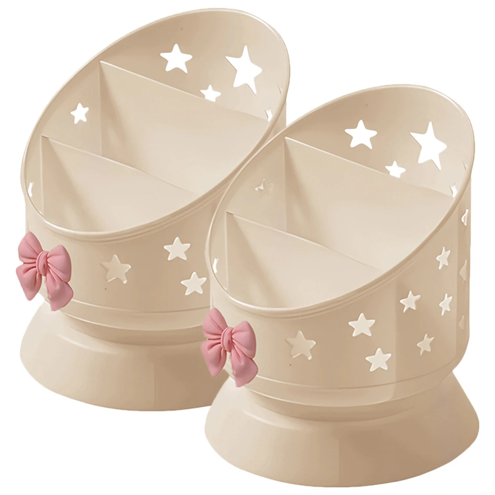 

2pcs Multifunctional Desktop Storage Box Large Capacity Makeup Brush Organizer Pp Pen Holder Grid Compartments Home Office