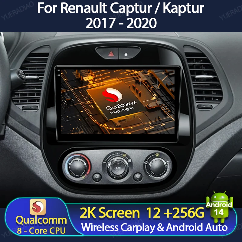 Android 14 Car Radio For Renault Captur Kaptur 2016 - 2019 Multimedia Video Player GPS NAVI Wireless Carplay Auto 4G WIFI QLED