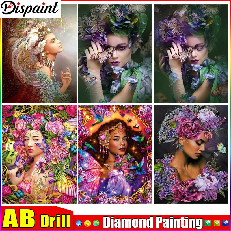 

Dispaint AB квадратная/круглая дрель 5D DIY алмазная живопись "Женщина цветок бабочка" вышивка крестиком полный декор со стразами