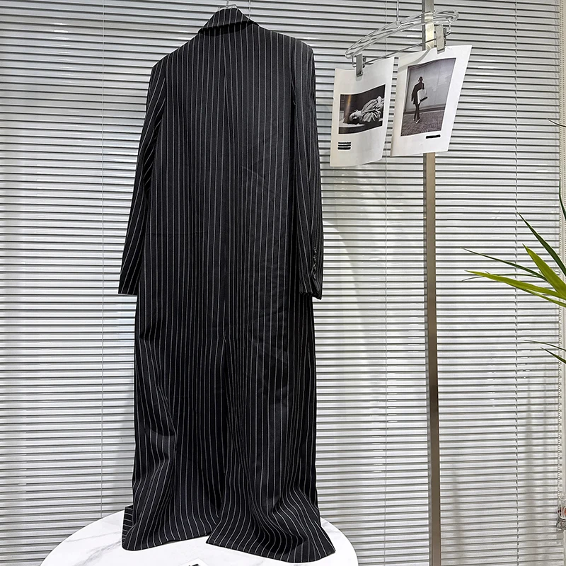 KBQ Casual Slimming Stripe Jackets For Women Lapel Long Sleeve Spliced Pockets Autumn Temperament Jacket Female Fashion Style