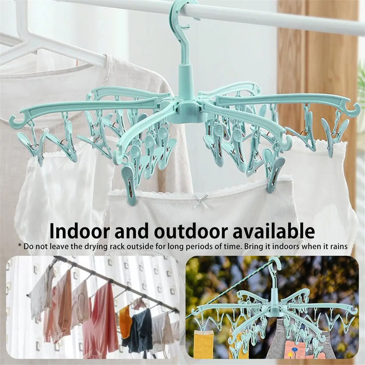 24 Clips Folding Clothes Dryer Rotatable Hanger Windproof Socks Drying Rack Home Storage Laundry Rack New Dropshipping B
