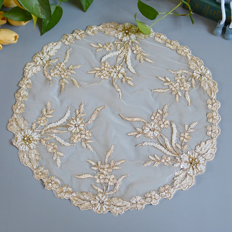 TOP Round beads flowers Embroidery table cloth cover wedding party tablecloth kitchen Christmas Table decoration and accessories