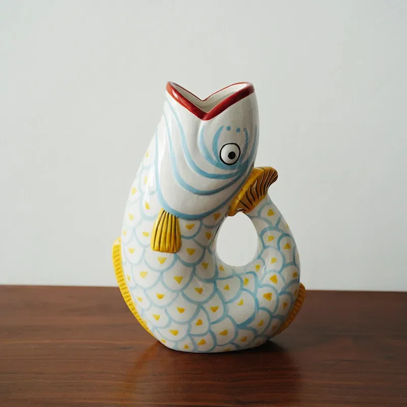 Ceramic Vase Abstract Fish Shape Ceramic Jar Pot Cartoon Fish Flower Vases Flowerpot Handmade Pot Home Decoration Accessories