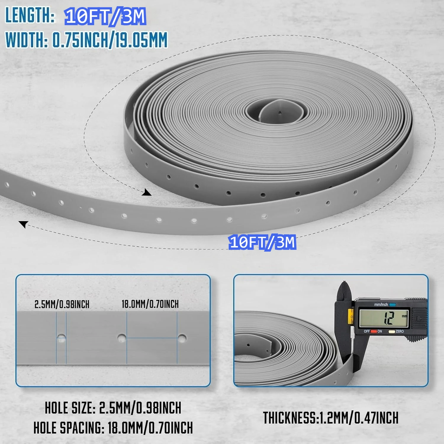 1roll 3/4 inch reinforced flexible zip ties, suitable for securing pipes and ducts in piping, drainage, and HVAC systems