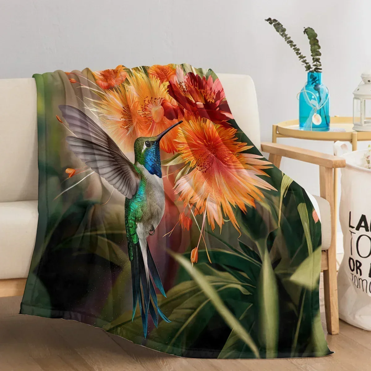 

Winter 3d Printed Baby Blanket Hummingbird Orange Flower Pattern Babes Carpet Sof Warm Cozy for Adults Kids Cover When Sleep