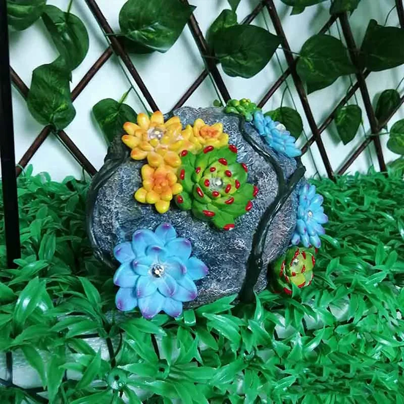 Resin Succulent Solar Light Garden Statue, Colorful Yard Artwork For Patio Lawn, Beautiful And Unique Decorative Gift