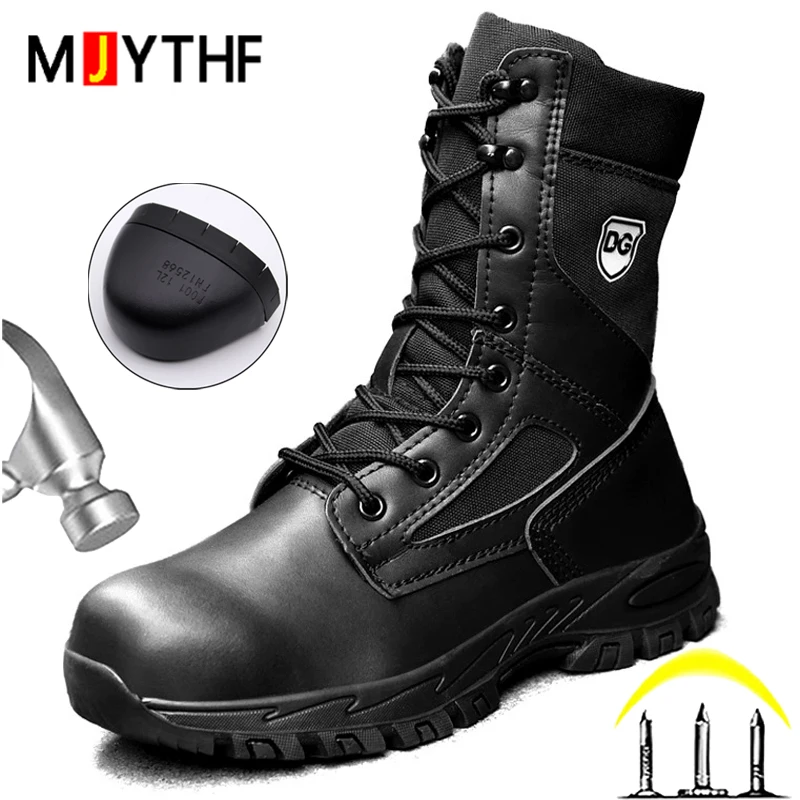 High Top Work Safety Shoes Men Boots Steel Toe Shoes Leather Boots Puncture-Proof Work Boots Indestructible Shoes Non-slip
