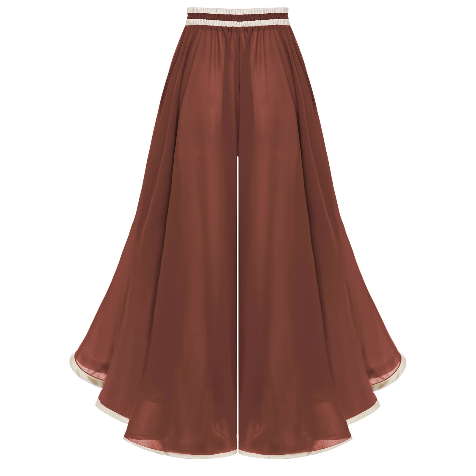 Women Flowy Chiffon Culottes Color Blocking Edges Irregular Wide-leg Elastic Waistband High Waist Unlined Loose Palazzo Pants