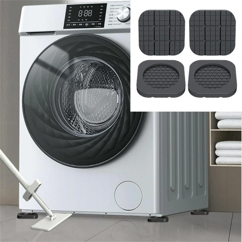 4PCS Silicone Anti Slip Feet Pads 6x6x0.8cm Black Shock Absorbing for Washing Machine Refrigerator Furniture 300kg Floor Mats