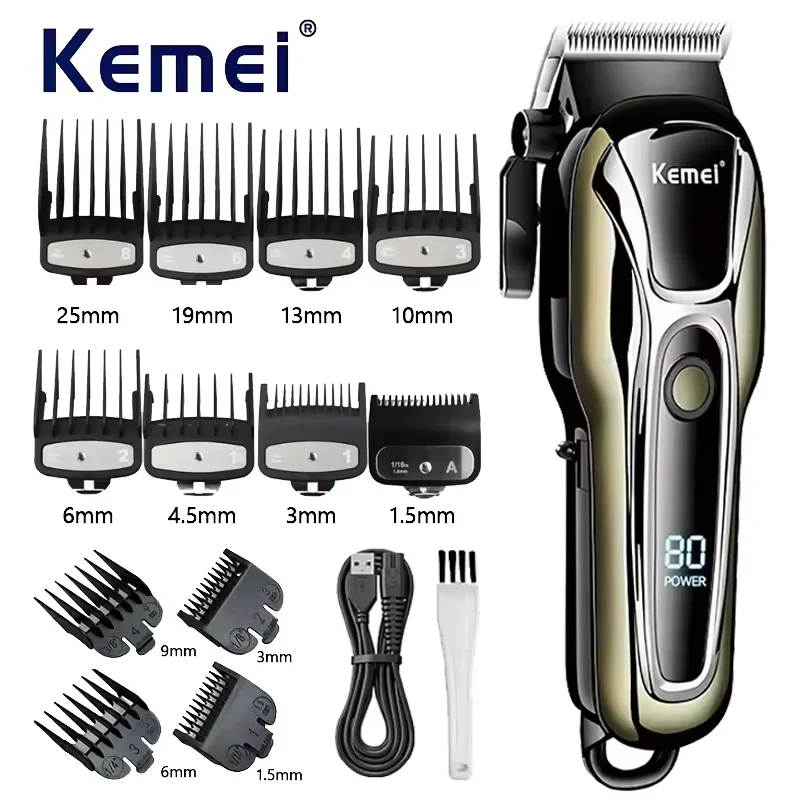 

Kemei KM-PG1990A USB Rechargeable Electric Hair Clipper Professional Cordless Men Hair Trimmer Men's Hair Cutting Machine Barbe