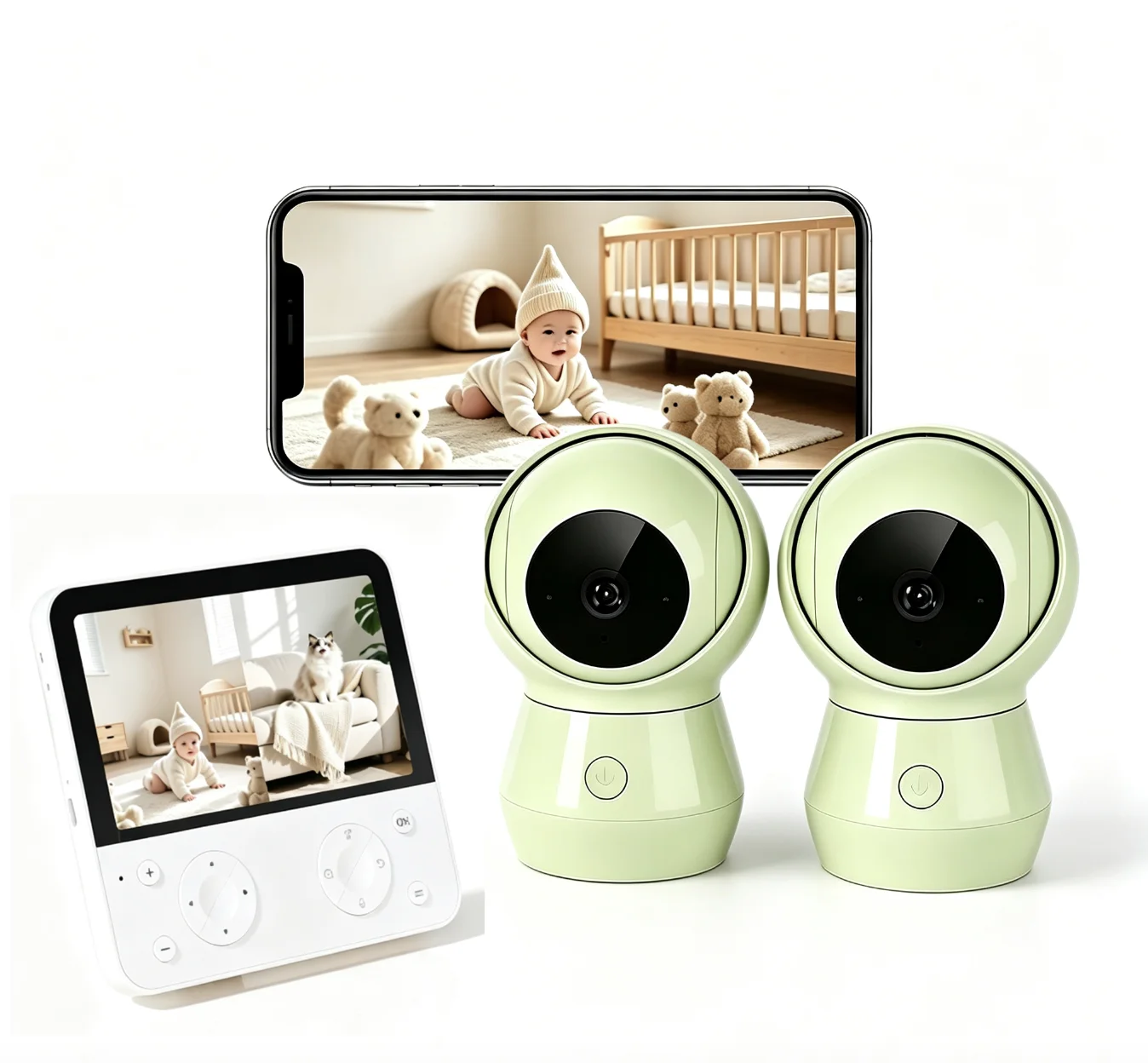 5inch Screen 4MP Breath&Heart Rated Report Face Masking  Prone Sleep Alarm 5-Inch Screen 4mp   Baby Monitor with 2 Camera