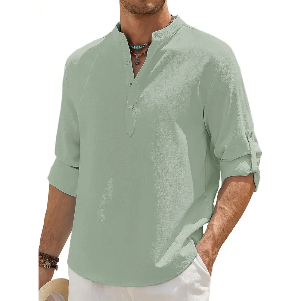 King Billion Men Cotton Linen Henley Shirt 5