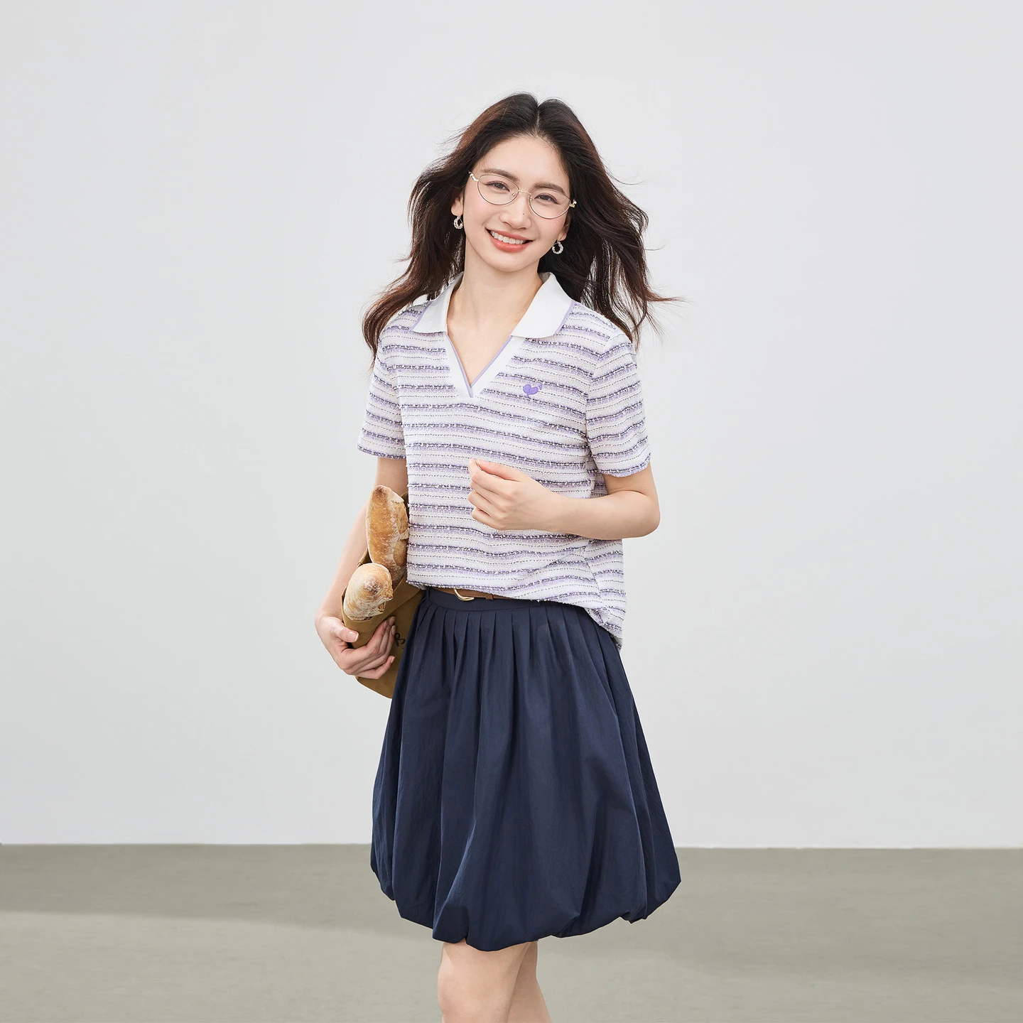 SENTUBILA Women Summer Striped Polo T-shirt 2026 Tweed Style Embroidery Textured Short Sleeve T Shirts Woman Clothes 162BB7137