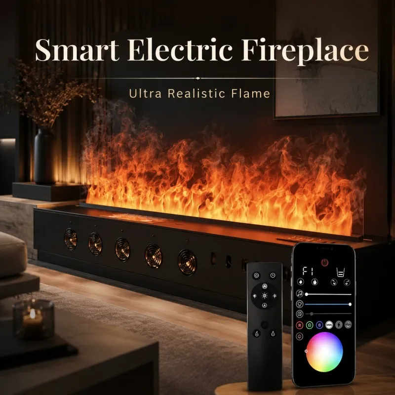 Minimalist Wall Fireplace Luxury Smart Fireplace Water Vapor Flame Simulation Scandinavian Home  Fireplace with Remote Control