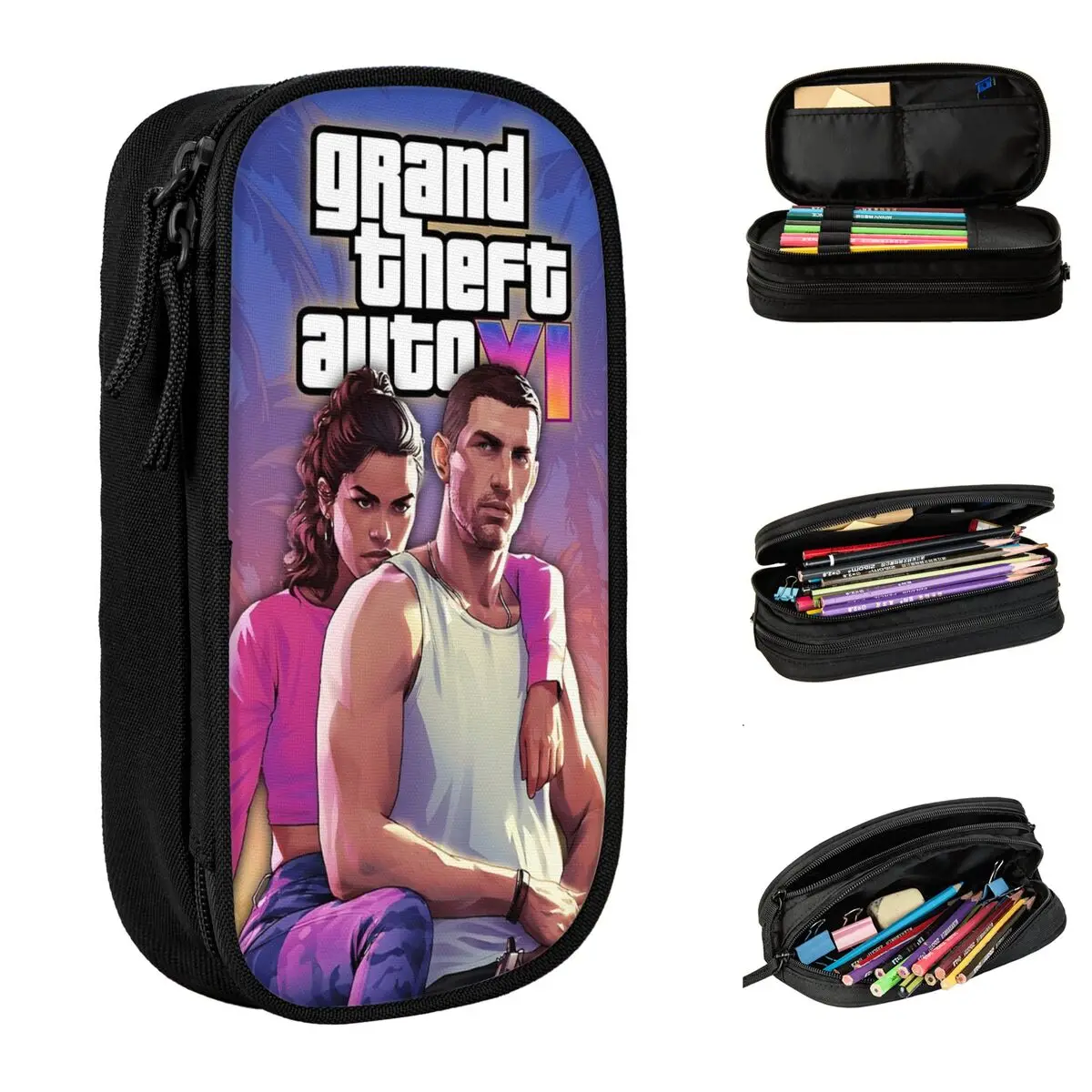 GTA 6 Lucia With Her Partner Pen Box Double Layer Large-capacity Kids New Games Pencil Bag Suprise Gift