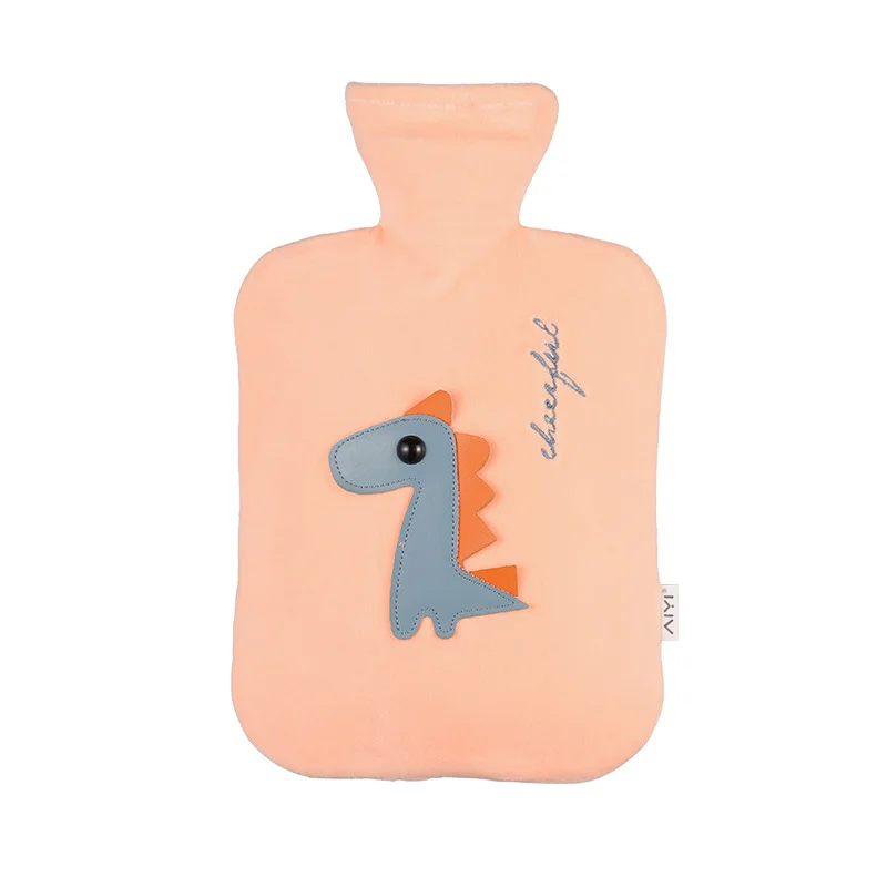 Cute Dinosaur Pattern Flannel Water-filled Hot Water Bag Water Bottles For Girls High-density PVC Inner Liner Household Items