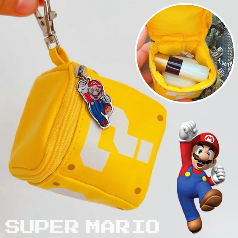 Super Mario Women Question Mark Coin Purse Cute Cartoon Cube Pendant Storage Bag Mini Bag Girl Purses Wallet Coin Pouch Decor