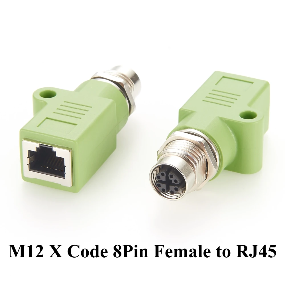 M12 X Code 8Pin Female to RJ45 Ethernet Adapter IP67 Shielded Panle Mount Bulkhead Passthrough Socket Circular Connector