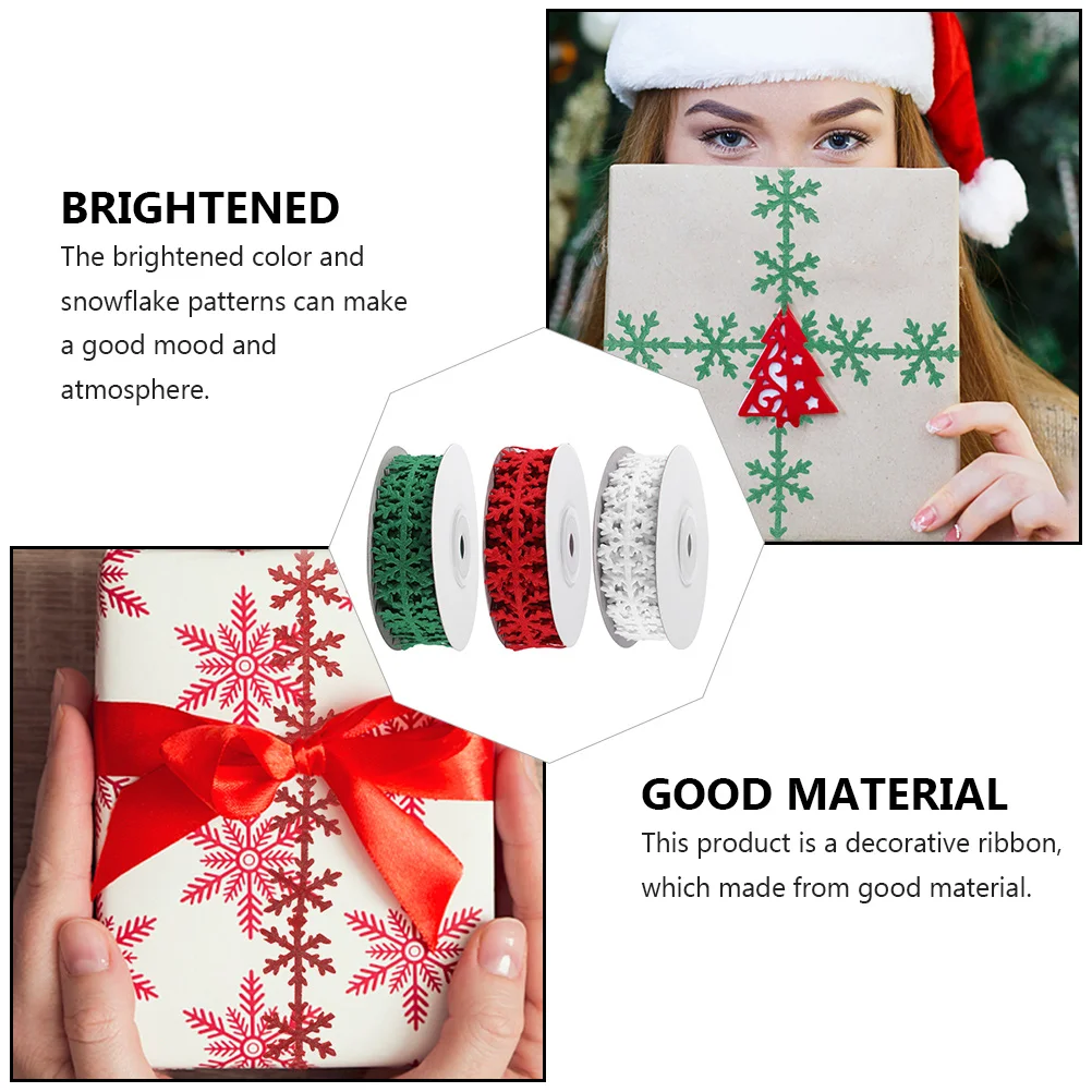 

3 Rolls Xmas Snowflake Design Decorative Ribbon for Gift Wrapping DIY Christmas Party Craft Ribbon Ribbons for Crafts