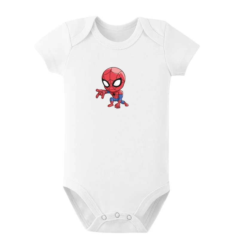 الوليد الطفل الصيف بذلة من القطن الخالص قصيرة الأكمام رقيقة الكرتون الرجل العنكبوت الزحف دعوى 0-3 أشهر ملابس الطفل #2