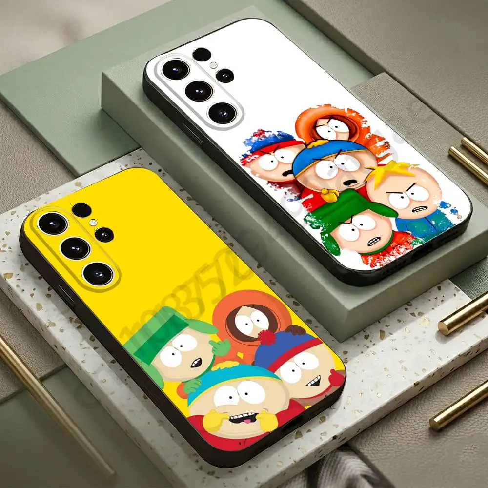 Cartoon S-South P-Park Phone Case For Samsung S20,21,22,23,24,25,26 Ultra,Plus,Lite,FE,Black Soft Case