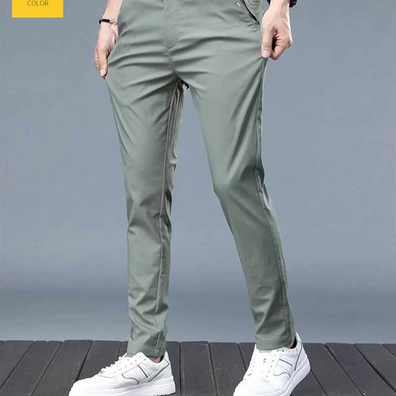 

Men's Summer Casual Stretch Slim Fit Khaki Trousers 38 Faionable Urban Sle Polyester Blend Fibre Antibacterial Straight L...