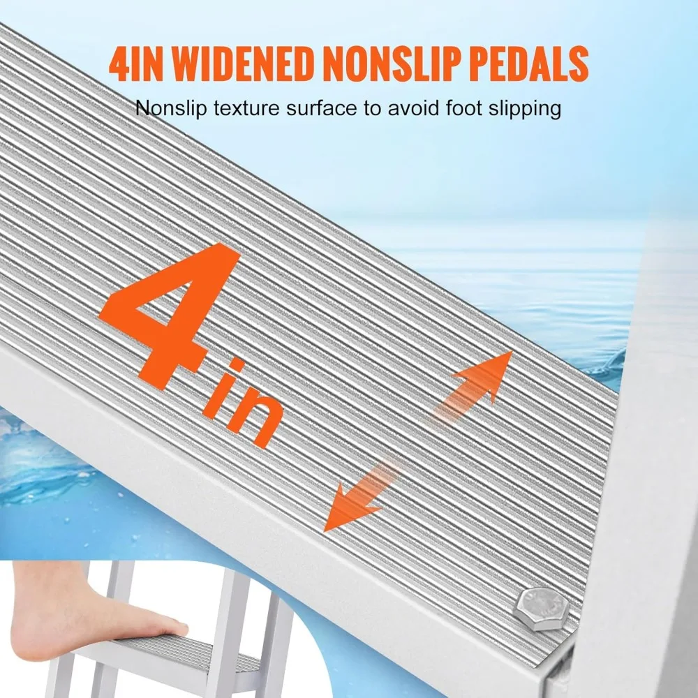 Adjustable Dock Ladder with 3 to 5 Steps, 350 to 500 Pounds Capacity, Aluminum Material, Non-Slip Design for Pontoon Boats