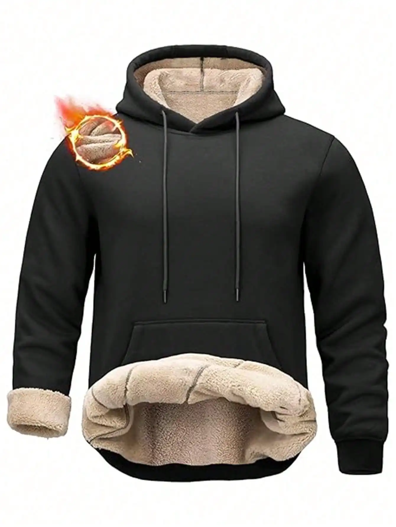 

Men's Thick Sherpa Lined Hoodie Pullover for Winter Warmth with Front Pocket