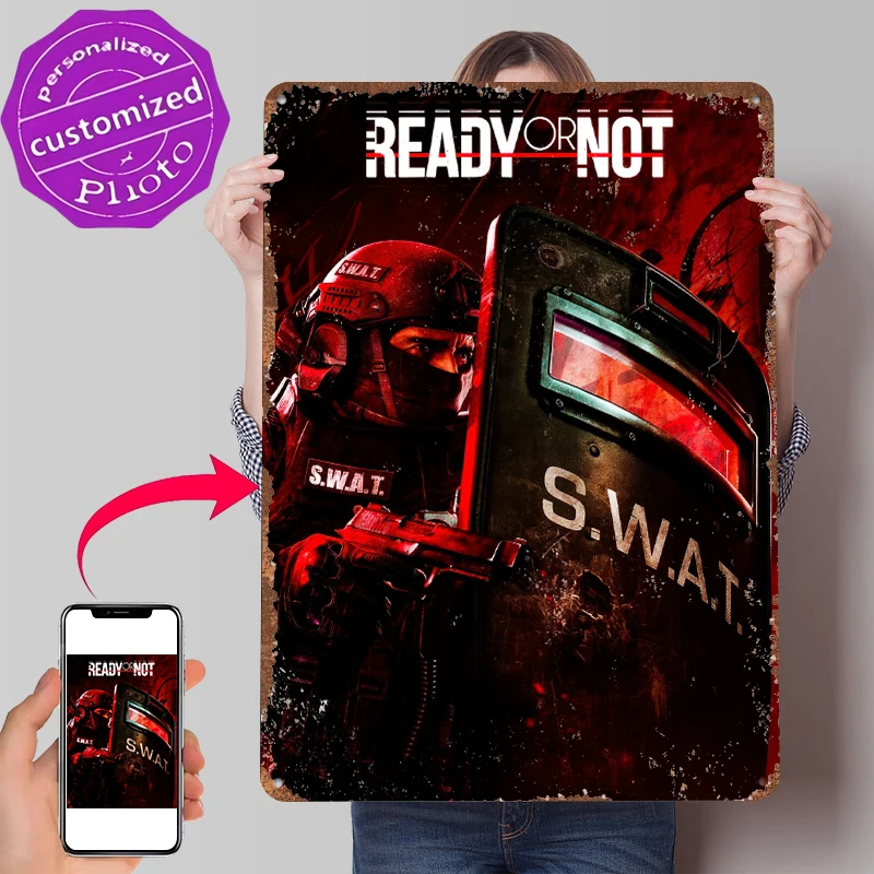 Ready or Not SWAT Gedrucktes Poster, individuelle Wandkunst, Retro-Vintage-Metallblechschilder für Badezimmerdekoration, Rauminnenausstattung