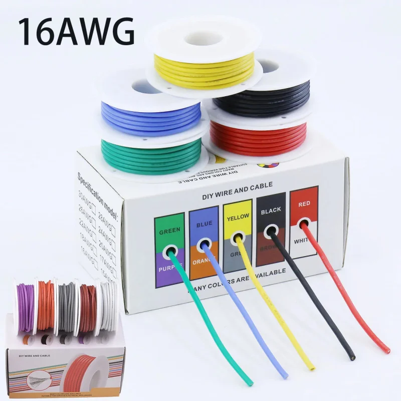 16 AWG Silicone Wire, 5 Colors Flexible Stranded Tinned Copper Electrical Wire, 13.1ft (4m) Each Roll, High Temp Hook Up Wires