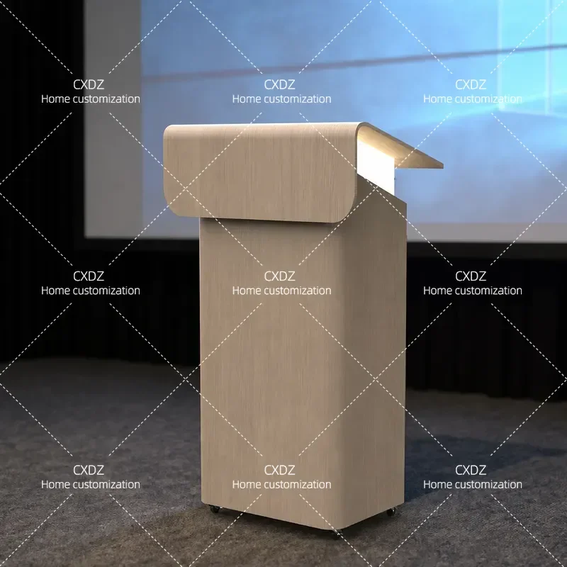 Lecture platform Modern wood grain texture Stainless steel luminous welcome desk Customer desk High-end office Light luxury
