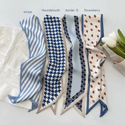 Luna & Dolphin-Pañuelo ancho arrugado para mujer, Bandana de gasa sedosa con estampado de fresas, Bandana para el pelo, lazo para bolso