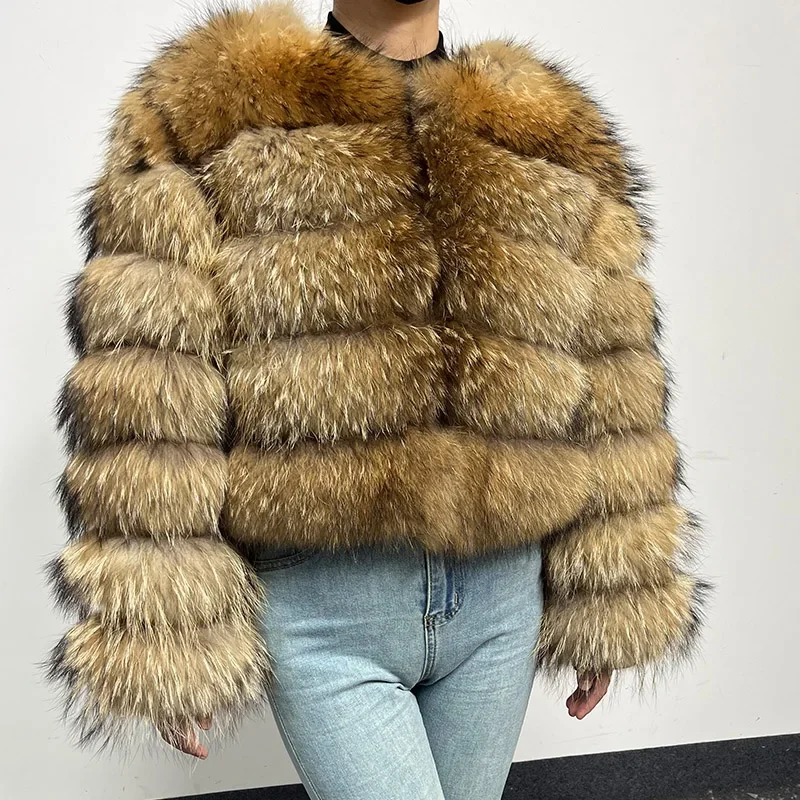 new 2024 Natural raccoon Real Fur Coat Women Winter Warm Luxury Fur   Detachable Long Sleeve Female Vest Furry Coats clothing