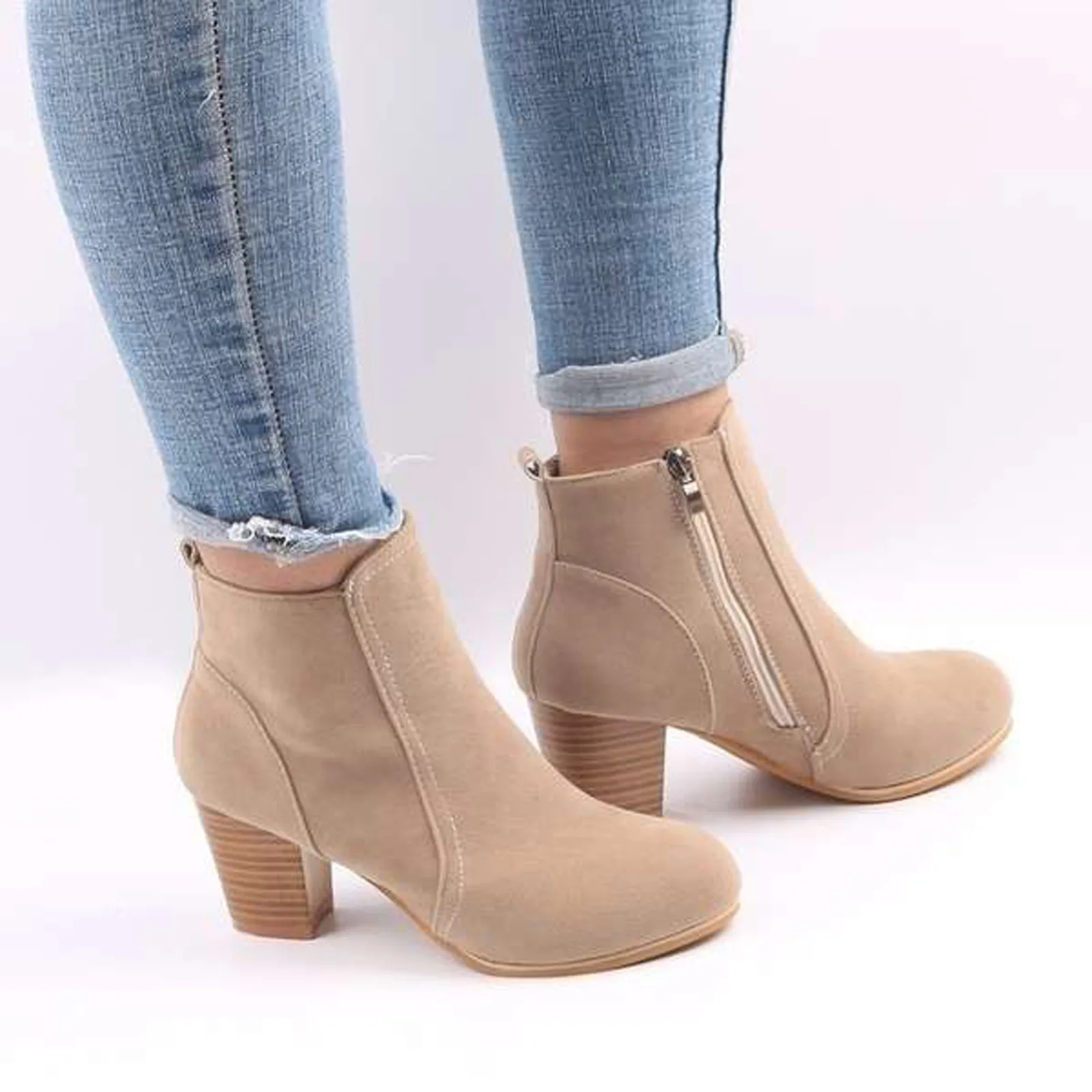 Retro Boots Women\'s Shoes 2023 New Square Heel Woman High Shoe Rubber Ankle Female Solid Platform Short Boots Zapatillas Mujer